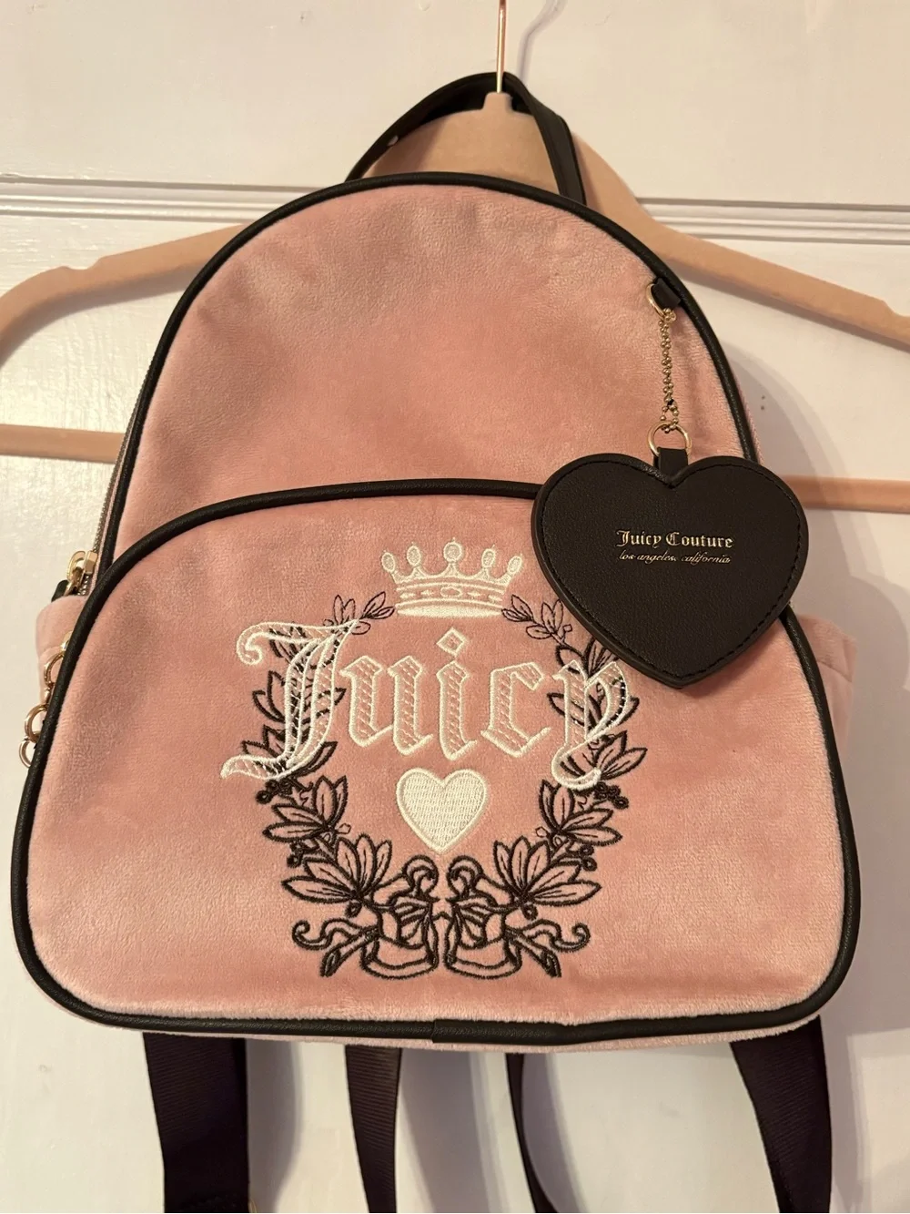 Juicy Couture Pink Velvet Mini Backpack with Heart Charm